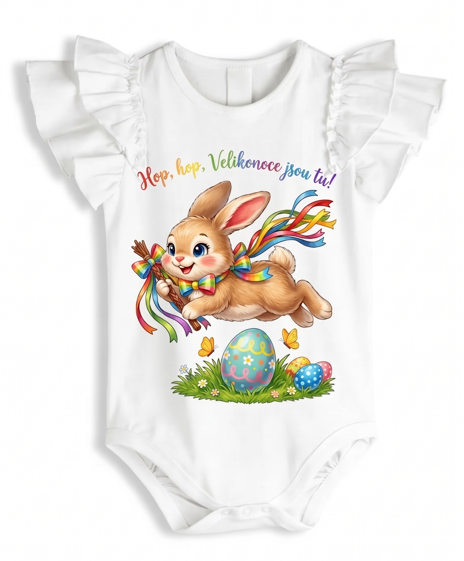 Bílé body s volánky a králíčkem - Hop, hop, Velikonoce jsou tu!